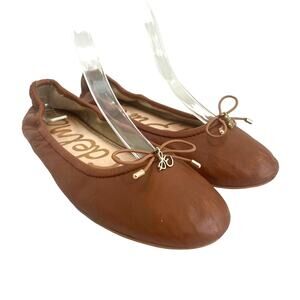 Sam Edelman Sz 7.5 Felicia Classic Ballet Flats Brown Leather Neutral Office Bow